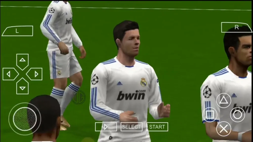 Pro Evolution Soccer 2011 PSP ISO gameplay showing players dribbling and passing in smooth controls on PPSSPP